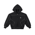 Contrast-Stitched Boxy Fleece Zip Hoodie